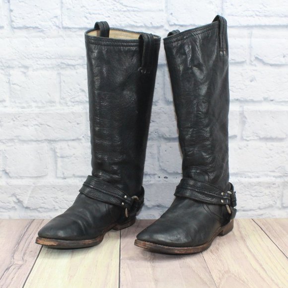 FRYE Maxine Trapunto Harness Brown Leather Motorcycle Boots Size 8 B - Picture 2 of 14